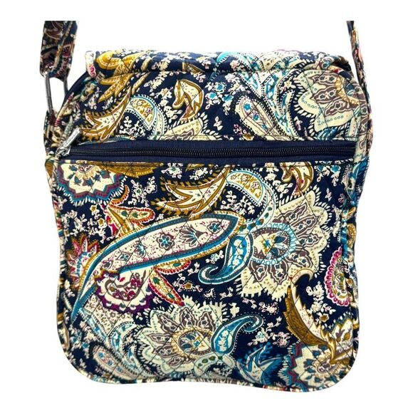Belvah Paisley Print Crossbody Quilted Bag Purse Navy Blue Yellow Medium - Picture 1 of 11